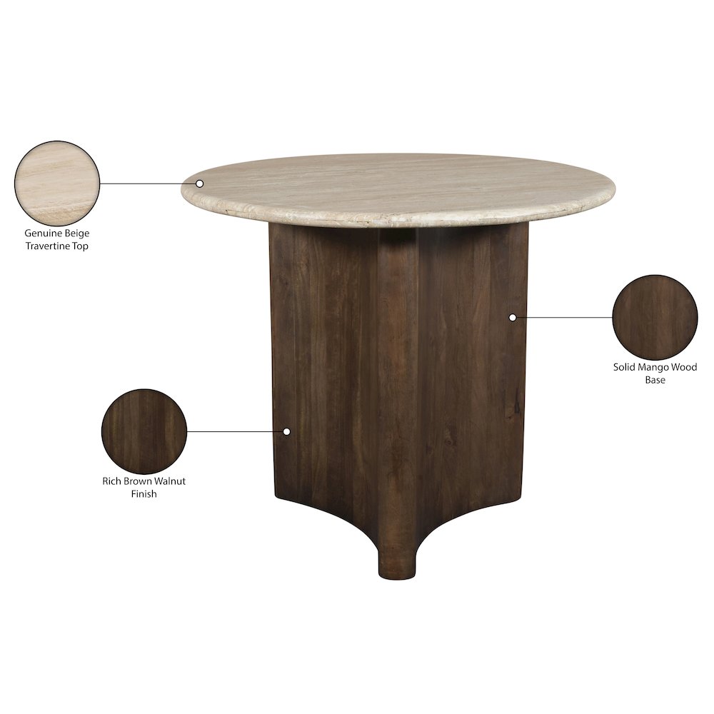 Pietra 36" Brown Travertine And Mango Wood Dining Table