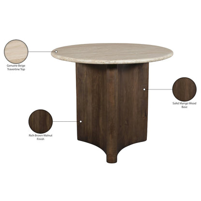 Pietra 36" Brown Travertine And Mango Wood Dining Table