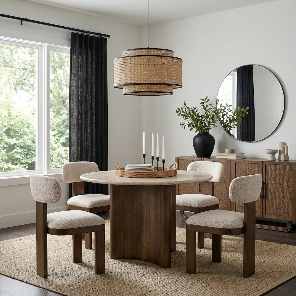 Pietra 36" Brown Travertine And Mango Wood Dining Table