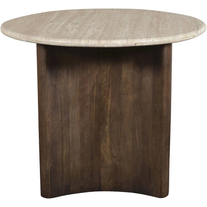 Pietra 36" Brown Travertine And Mango Wood Dining Table