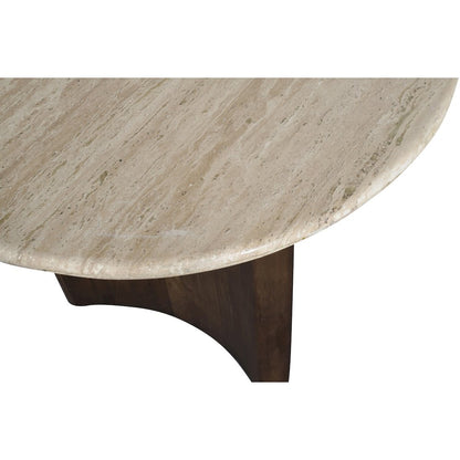 Pietra 36" Brown Travertine And Mango Wood Dining Table
