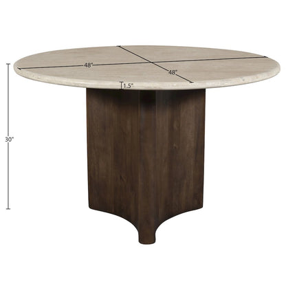 Pietra 48" Brown Travertine And Mango Wood Dining Table