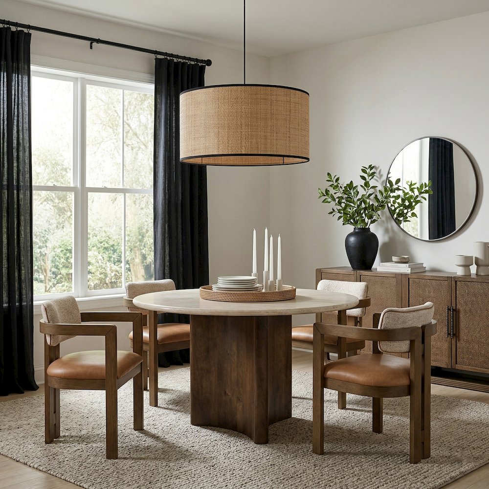 Pietra 48" Brown Travertine And Mango Wood Dining Table