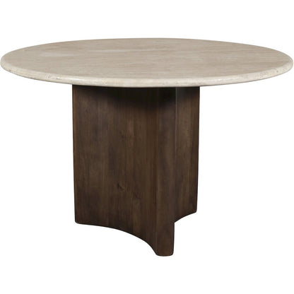 Pietra 48" Brown Travertine And Mango Wood Dining Table