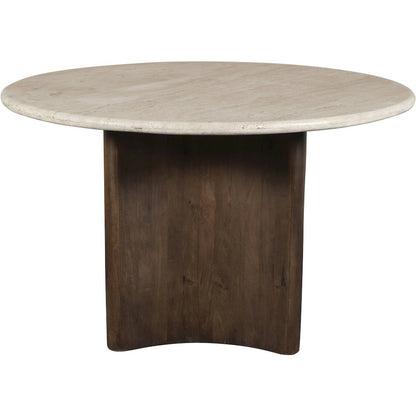 Pietra 48" Brown Travertine And Mango Wood Dining Table