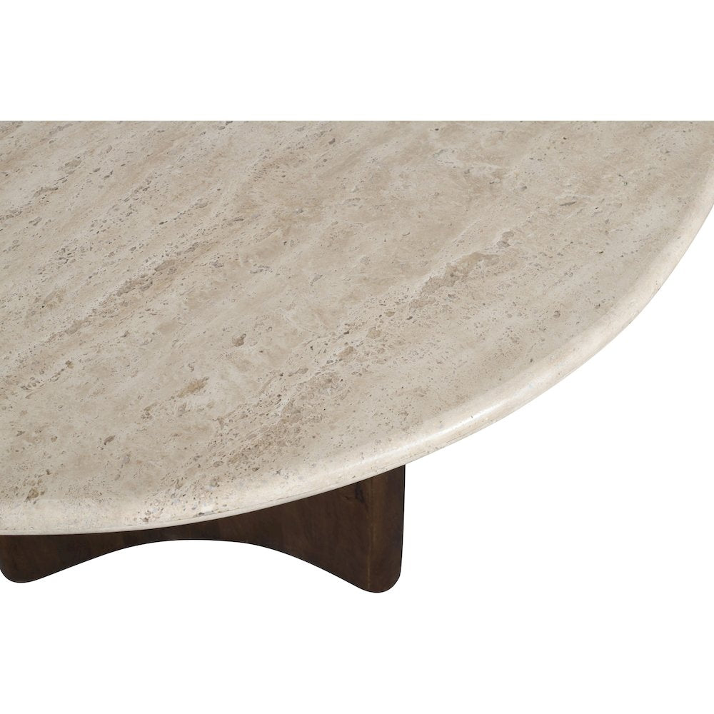 Pietra 48" Brown Travertine And Mango Wood Dining Table
