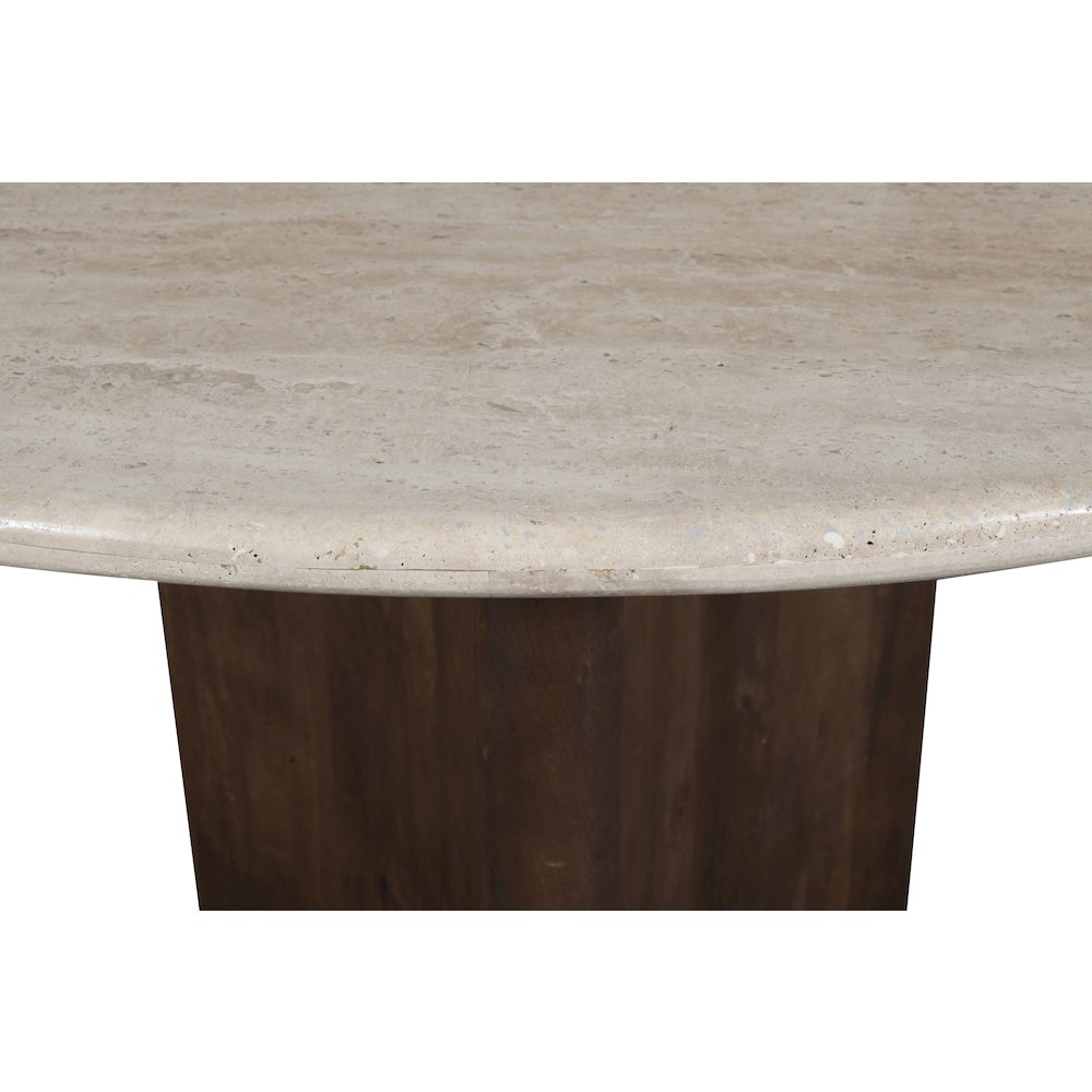 Pietra 48" Brown Travertine And Mango Wood Dining Table