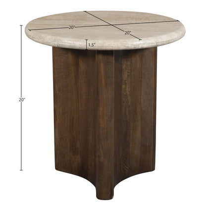 Pietra Brown Travertine And Mango Wood End Table