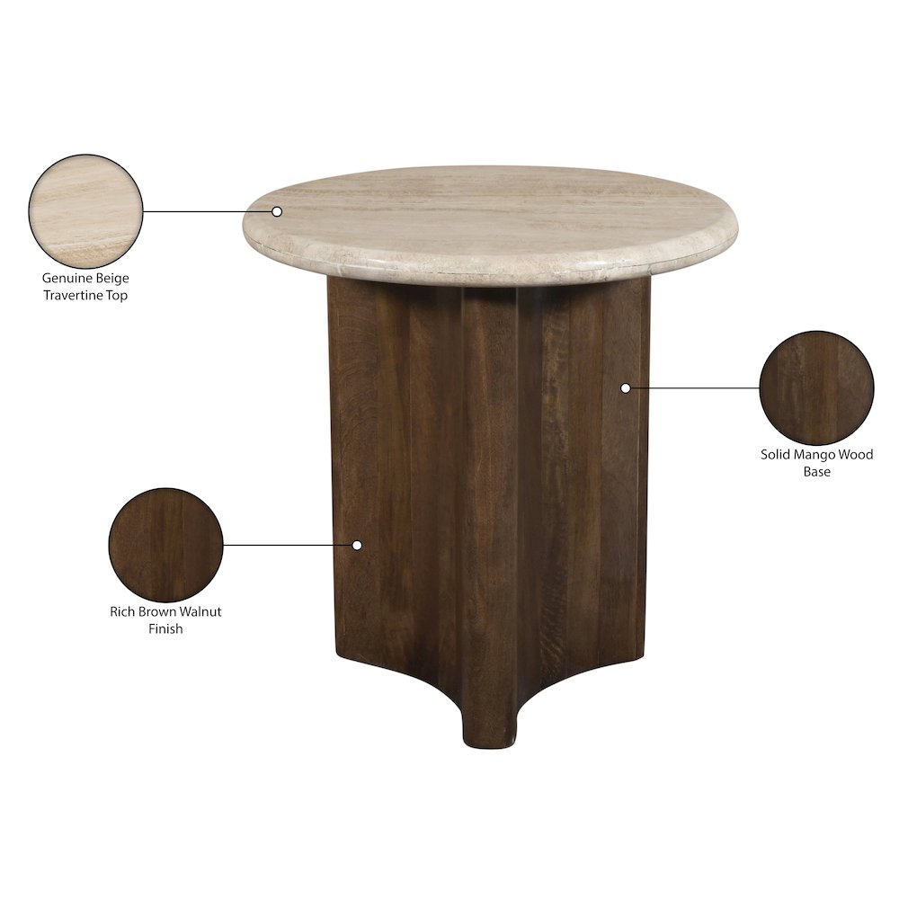 Pietra Brown Travertine And Mango Wood End Table