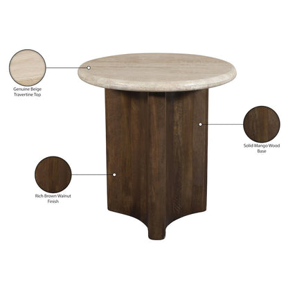 Pietra Brown Travertine And Mango Wood End Table