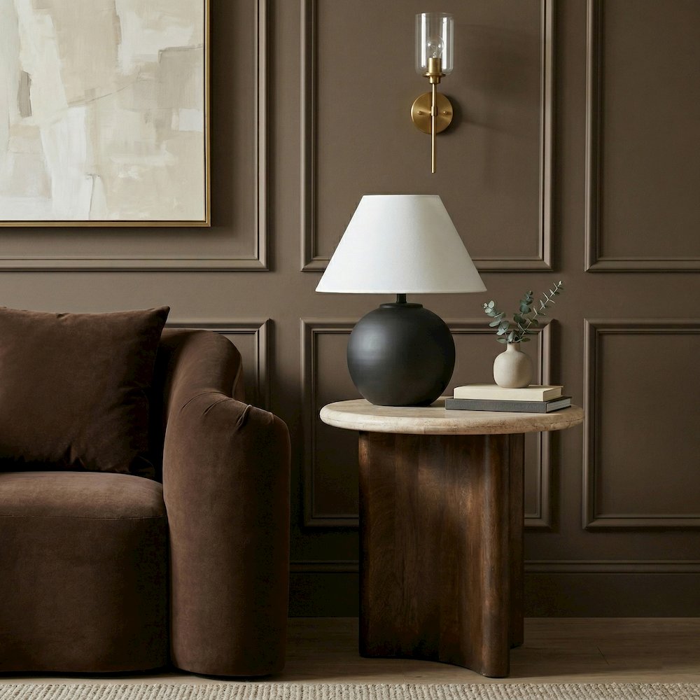 Pietra Brown Travertine And Mango Wood End Table