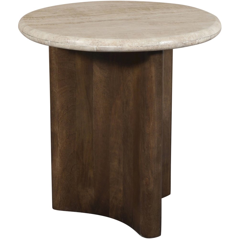 Pietra Brown Travertine And Mango Wood End Table