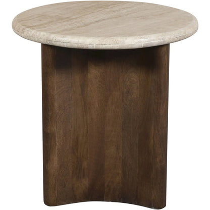Pietra Brown Travertine And Mango Wood End Table