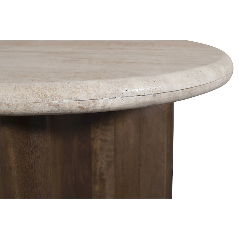 Pietra Brown Travertine And Mango Wood End Table