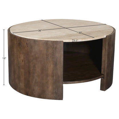 Solstice Brown Travertine And Mango Wood Coffee Table