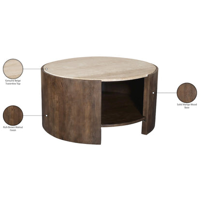 Solstice Brown Travertine And Mango Wood Coffee Table