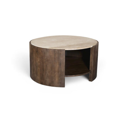 Solstice Brown Travertine And Mango Wood Coffee Table