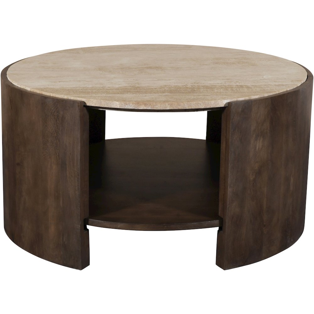 Solstice Brown Travertine And Mango Wood Coffee Table