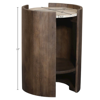 Solstice Brown Travertine And Mango Wood End Table