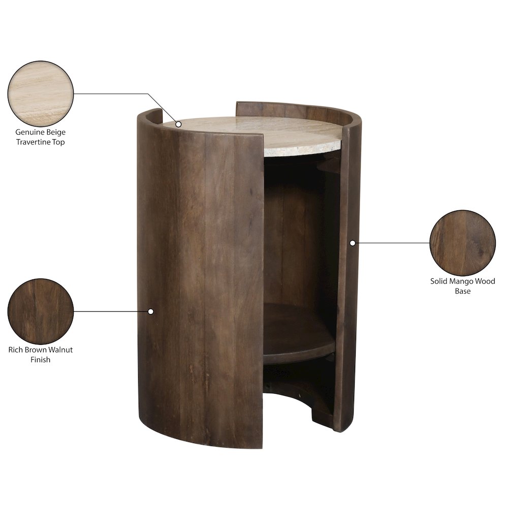 Solstice Brown Travertine And Mango Wood End Table