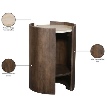 Solstice Brown Travertine And Mango Wood End Table