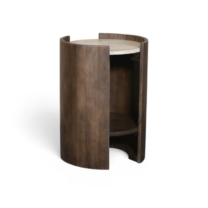 Solstice Brown Travertine And Mango Wood End Table