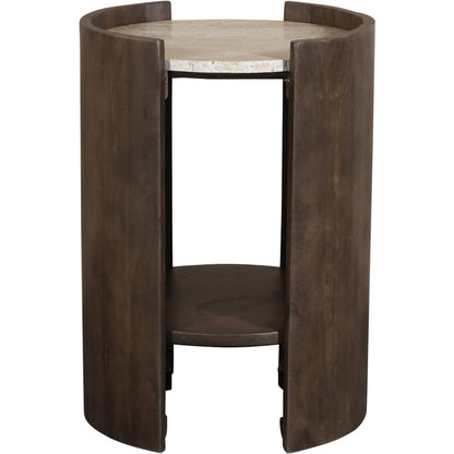 Solstice Brown Travertine And Mango Wood End Table