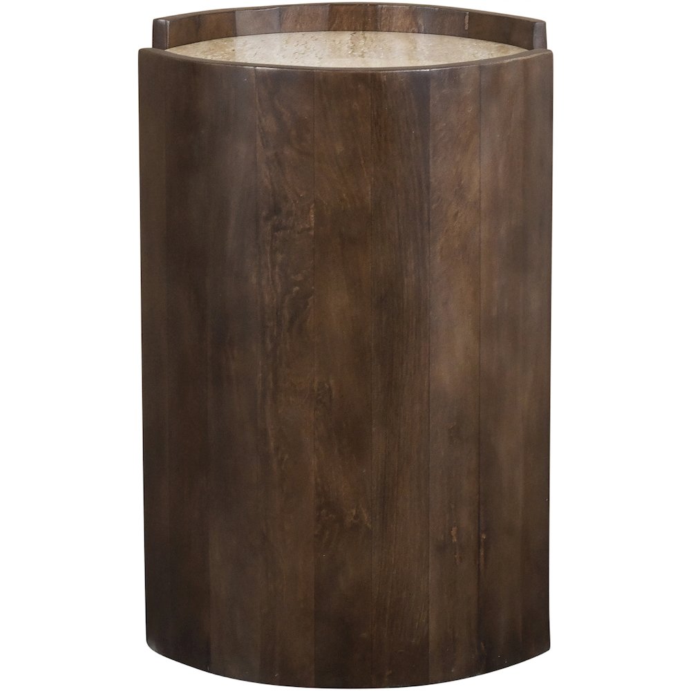 Solstice Brown Travertine And Mango Wood End Table