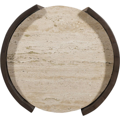 Solstice Brown Travertine And Mango Wood End Table
