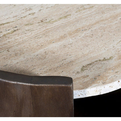 Solstice Brown Travertine And Mango Wood End Table