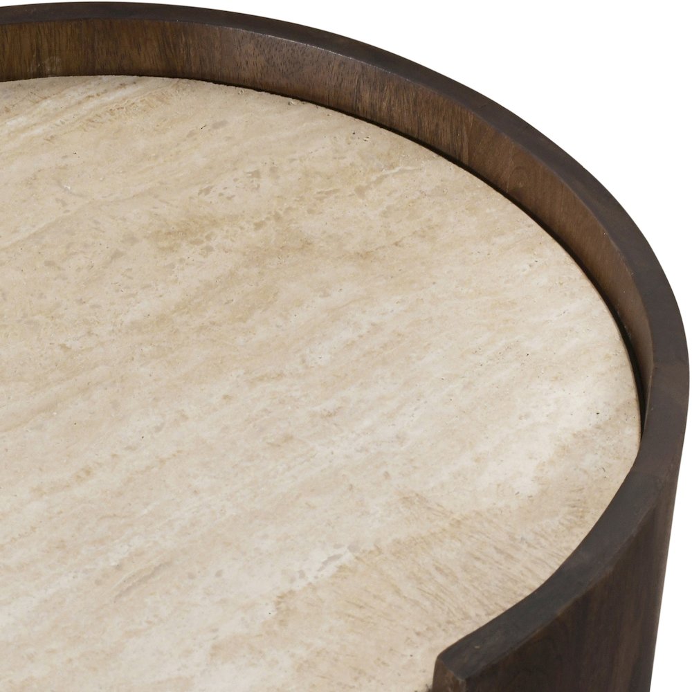 Solstice Brown Travertine And Mango Wood End Table