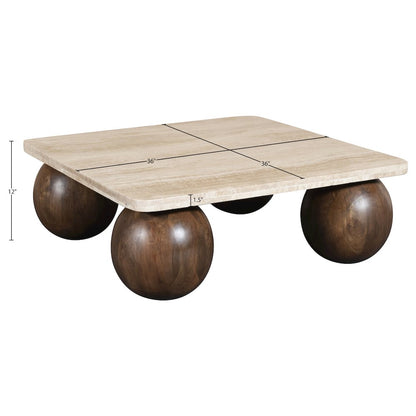Strata Brown Travertine And Mango Wood Coffee Table