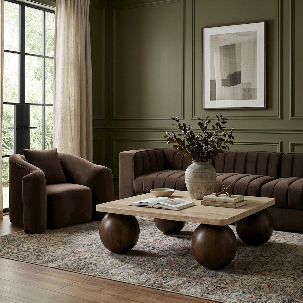 Strata Brown Travertine And Mango Wood Coffee Table