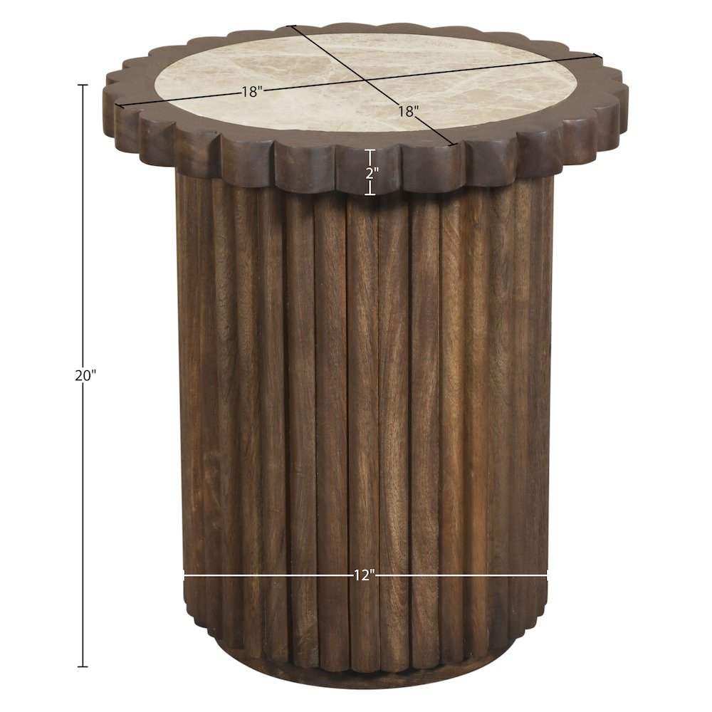 Elvira Beige / Brown Marble And Mango Wood End Table