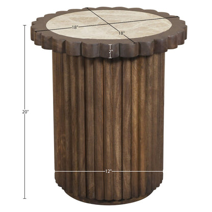 Elvira Beige / Brown Marble And Mango Wood End Table