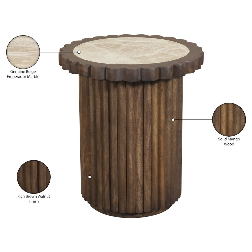 Elvira Beige / Brown Marble And Mango Wood End Table