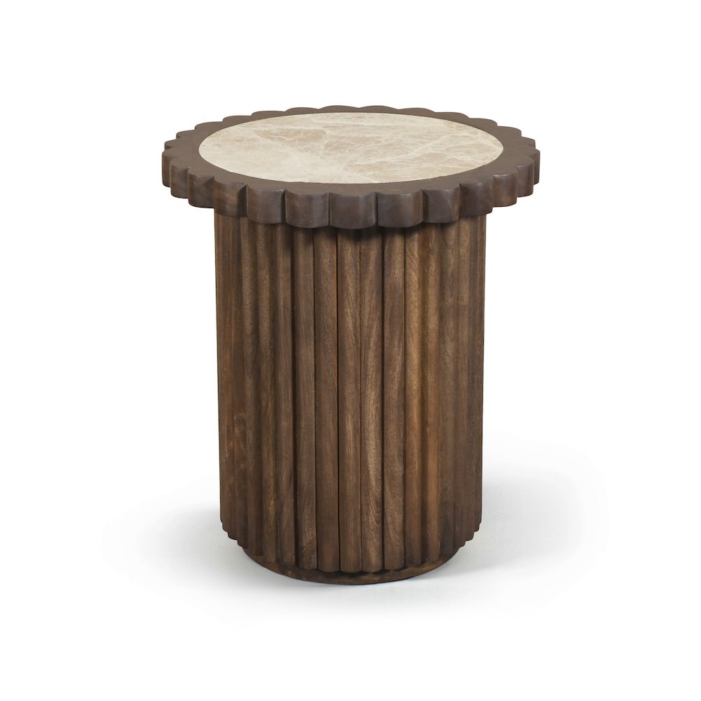 Elvira Beige / Brown Marble And Mango Wood End Table
