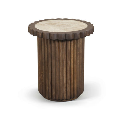Elvira Beige / Brown Marble And Mango Wood End Table
