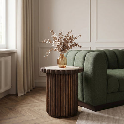 Elvira Beige / Brown Marble And Mango Wood End Table