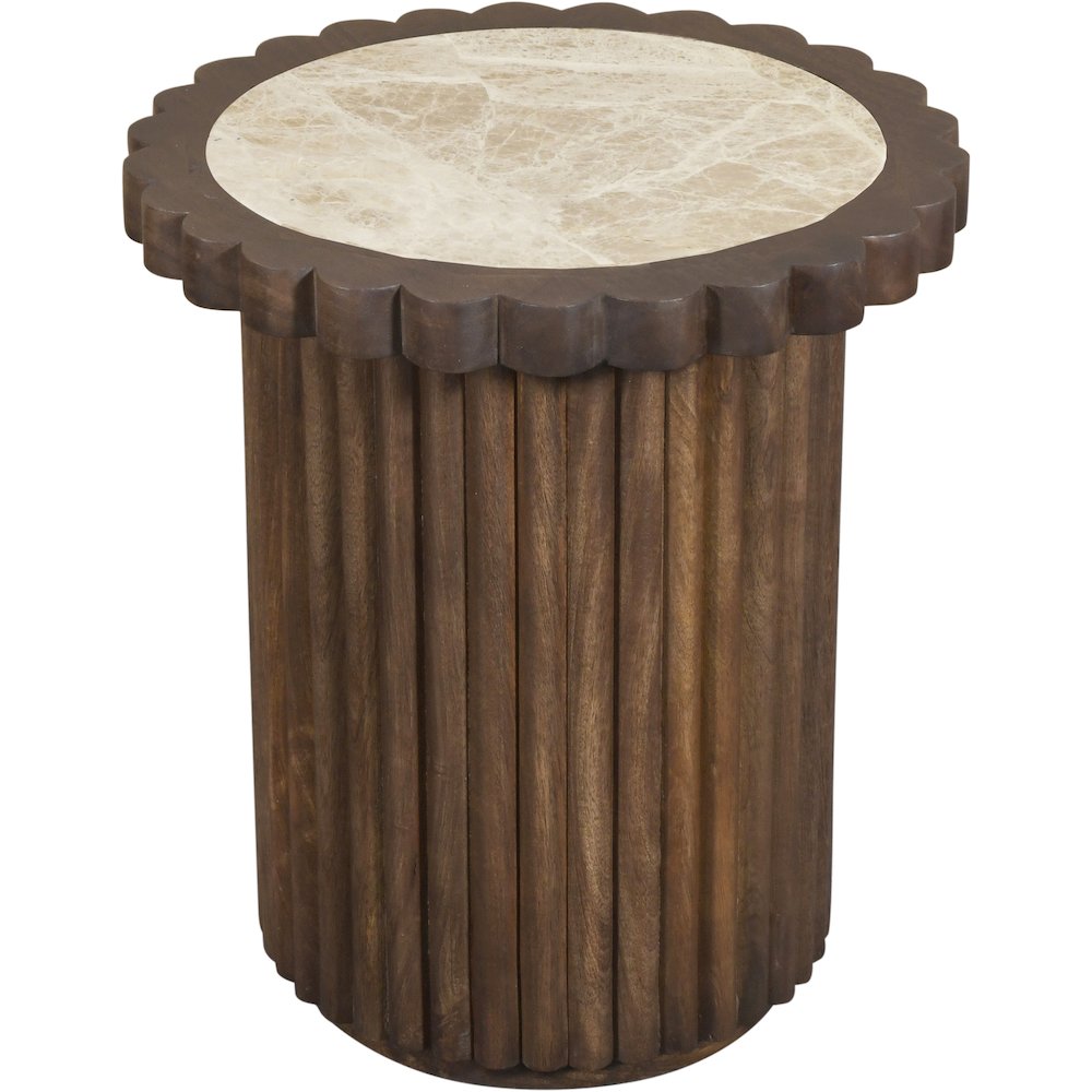Elvira Beige / Brown Marble And Mango Wood End Table