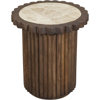 Elvira Beige / Brown Marble And Mango Wood End Table
