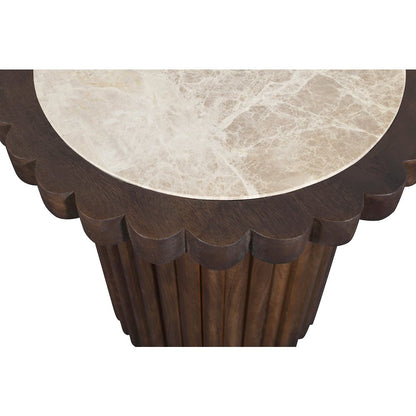 Elvira Beige / Brown Marble And Mango Wood End Table