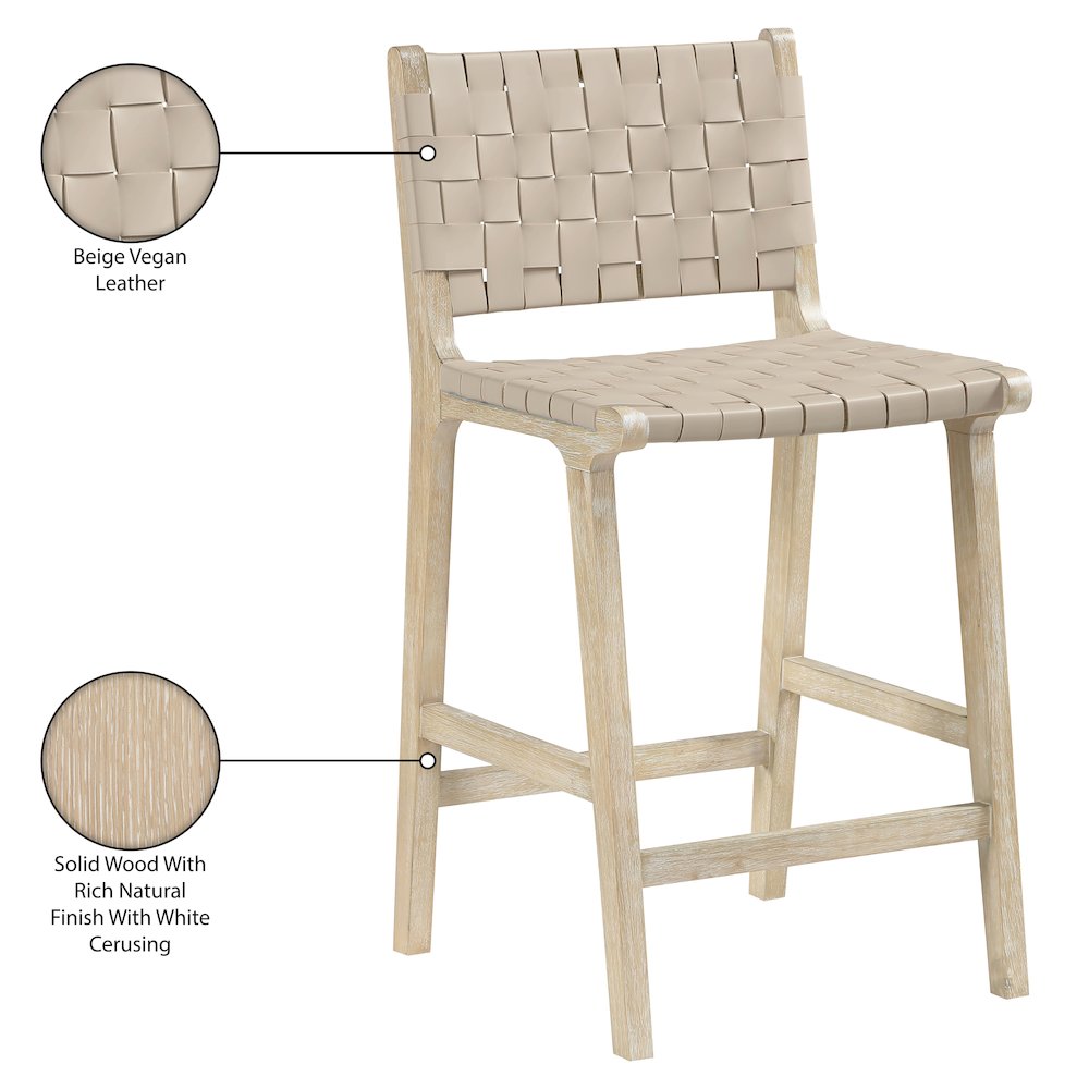 Entwine Beige Vegan Leather Upholstered Counter Stool