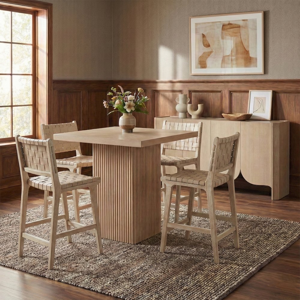Entwine Beige Vegan Leather Upholstered Counter Stool