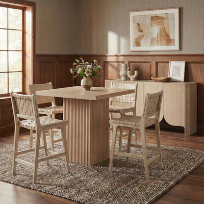 Entwine Beige Vegan Leather Upholstered Counter Stool