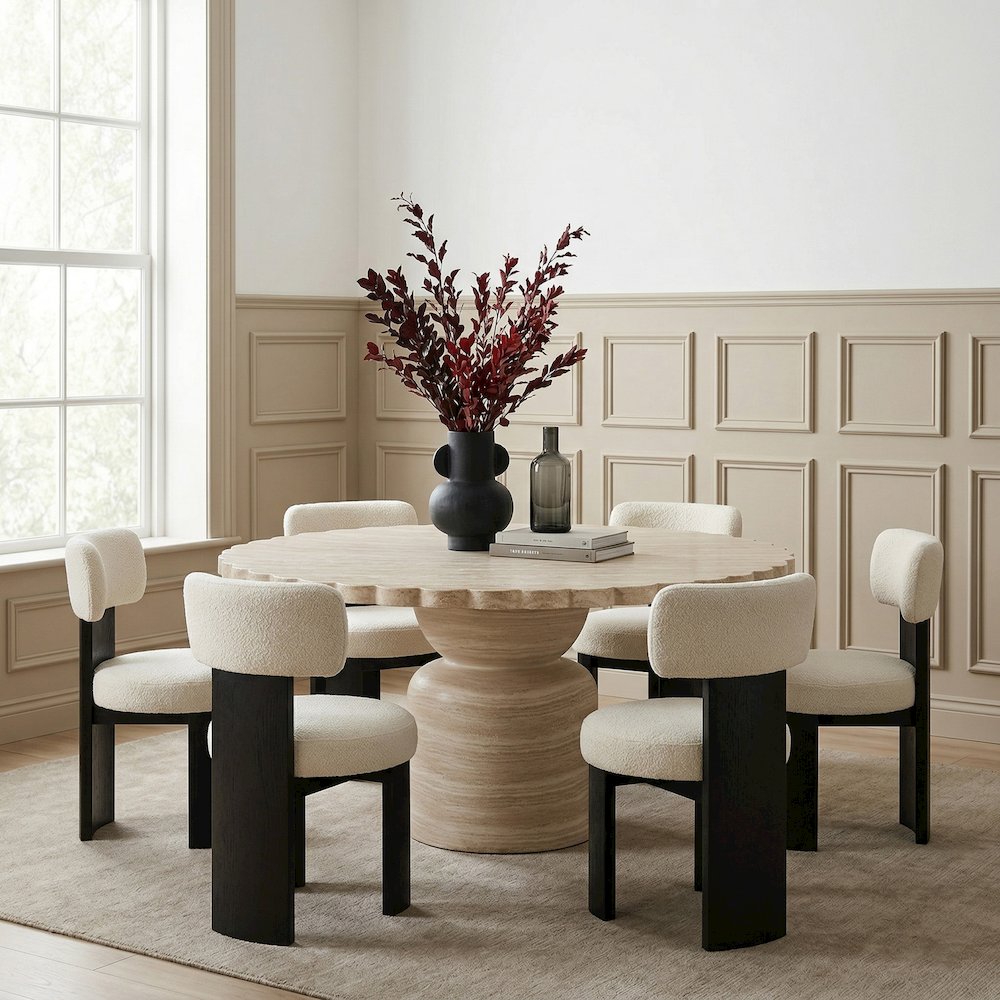 Petalia 60" Travertine Concrete Indoor / Outdoor Dining Table