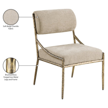 Bastille Beige Chenille Fabric Upholstered Dining Side Chair, Set of 2