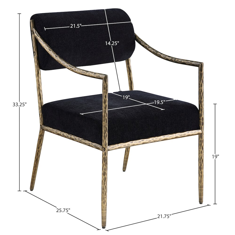 Bastille Black Chenille Fabric Upholstered Dining Arm Chair, Set of 2