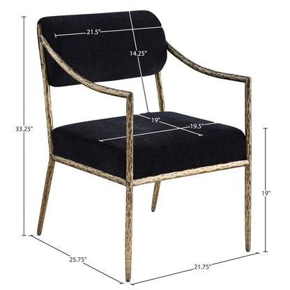 Bastille Black Chenille Fabric Upholstered Dining Arm Chair, Set of 2