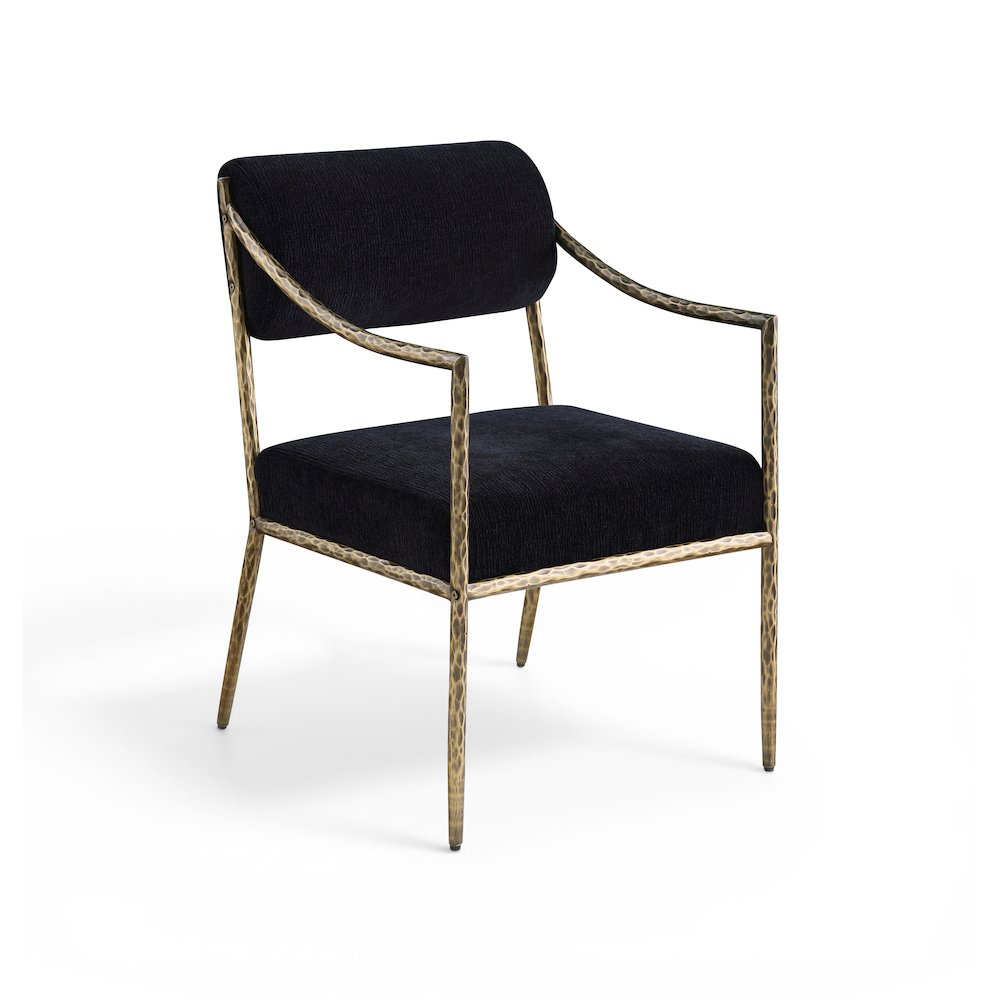Bastille Black Chenille Fabric Upholstered Dining Arm Chair, Set of 2